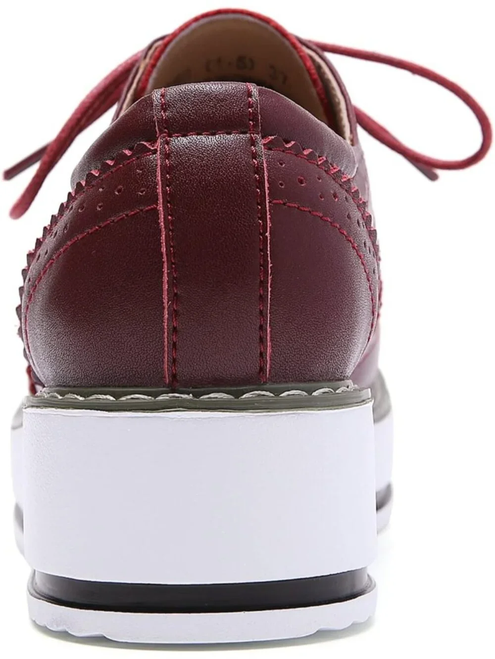 Women's Red Round Toe Lace Up Leather Oxford Shoes Wingtip White Platform